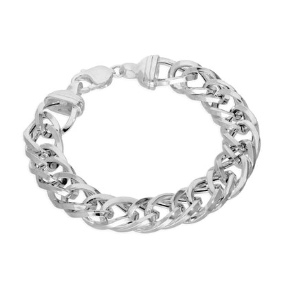 Sterling Silver Thick Heavy 13mm Double Curb Mens Bracelet 8 Inches
