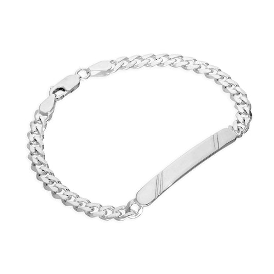 Sterling Silver 6mm Diamond Cut Curb Engravable Mens ID Bracelet 8 Inches