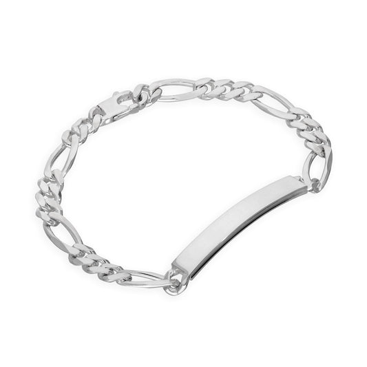 Sterling Silver Thick Heavy 7mm Curb Figaro ID Plate Bracelet 7 - 8.5 Inches