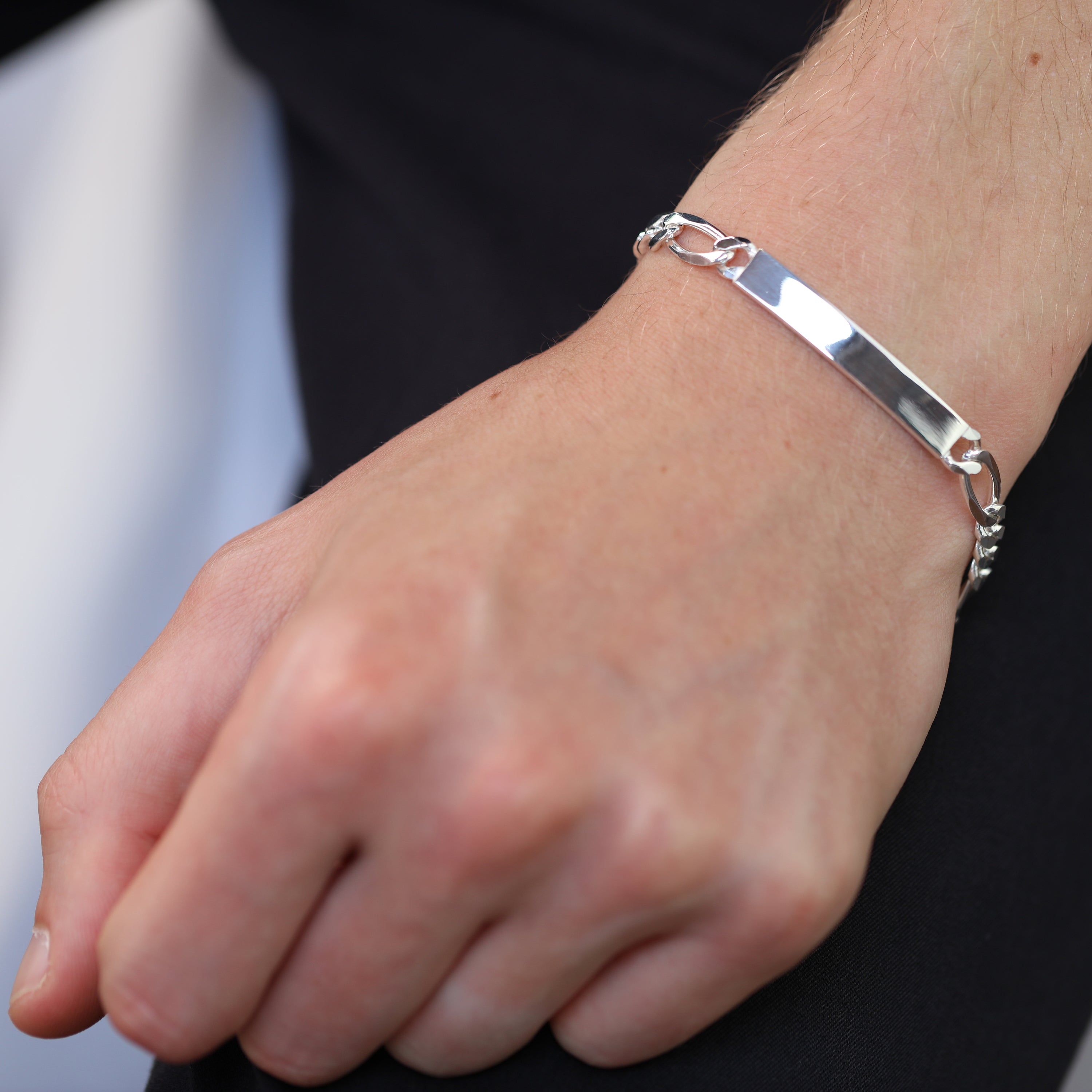 Sterling Silver Thick Heavy 7mm Curb Figaro ID Plate Bracelet 7 - 8.5 Inches