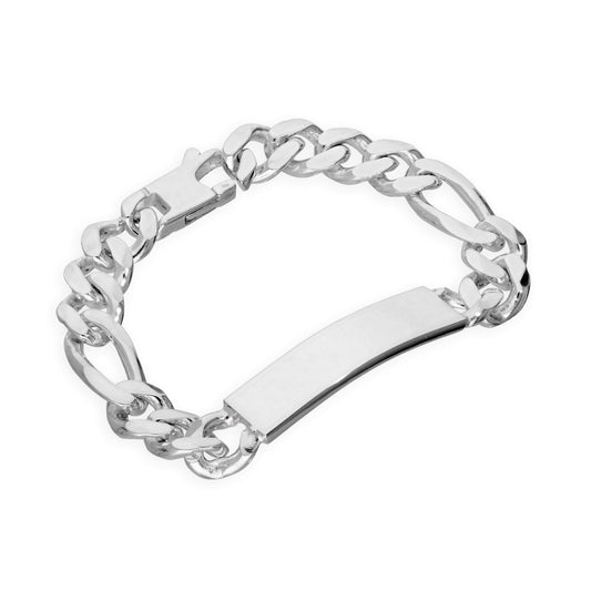 Sterling Silver Thick Heavy 11mm Curb Figaro ID Plate Bracelet 7 - 8 Inches