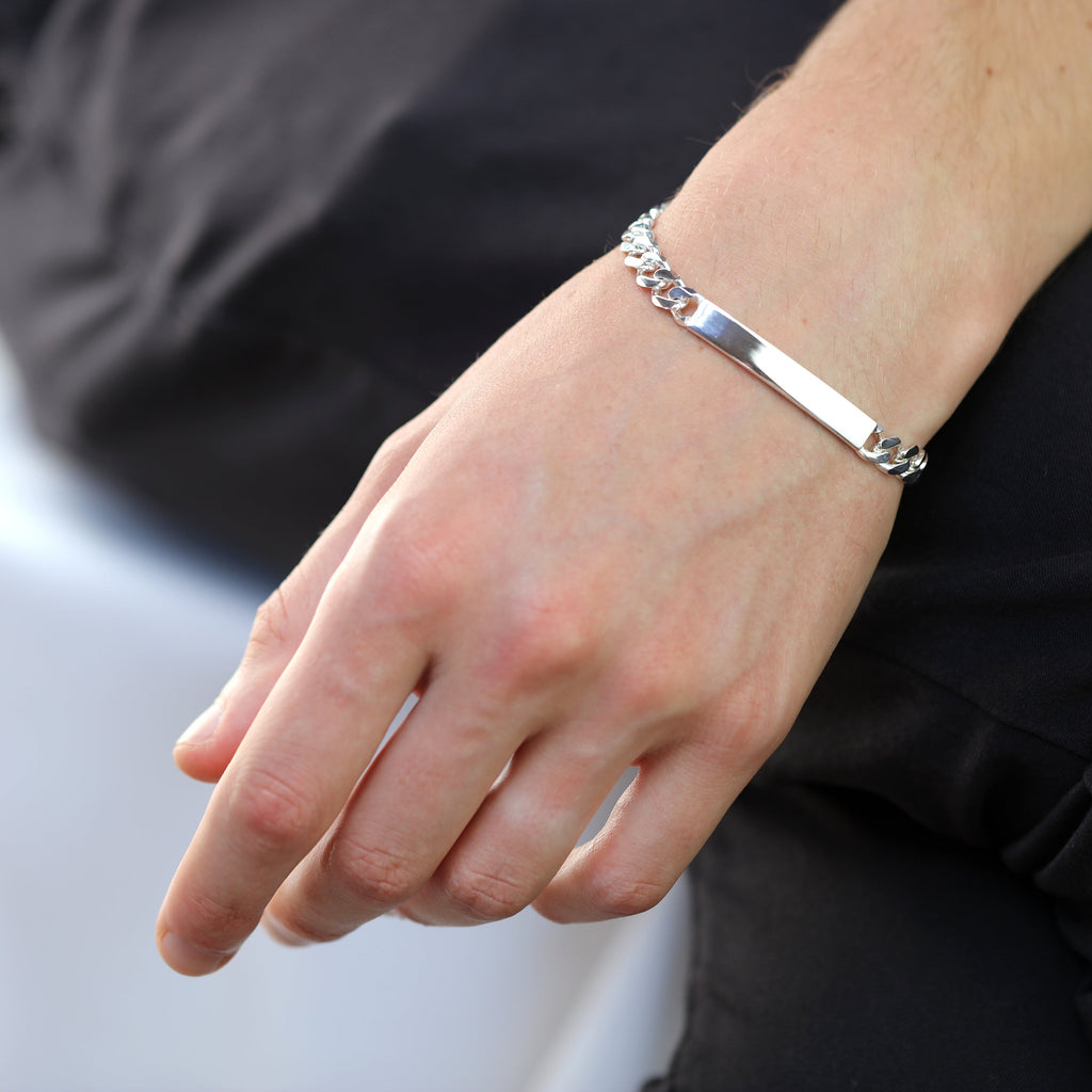 Sterling Silver Thick Heavy 7mm Curb Engravable ID Plate Bracelet 7 - 8 Inches