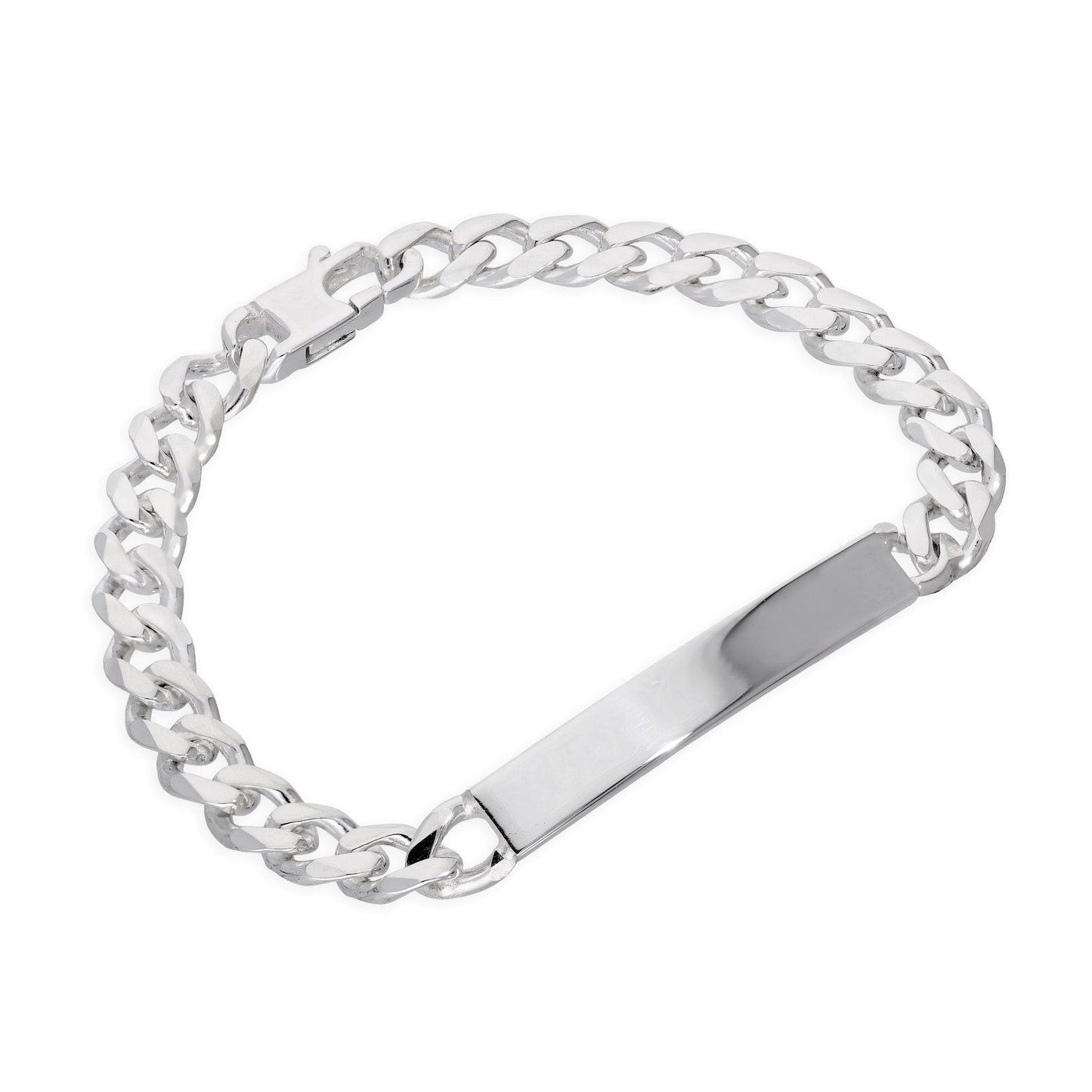 Sterling Silver Thick Heavy 7mm Curb Mens Engravable 8 Inch ID Plate Bracelet
