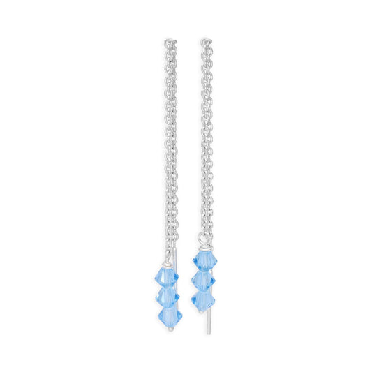 Sterling Silver & Triple Blue CZ Pull Through Earrings