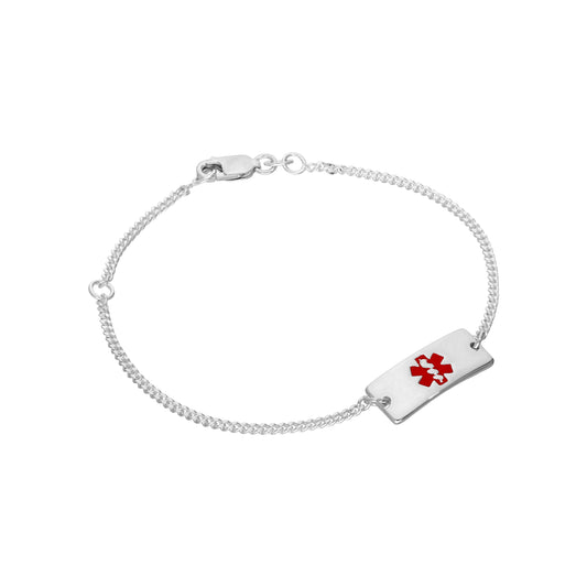 Sterling Silver Womens 7 Inch Medical Alert ID Bracelet with Rectangular Engravable Plate