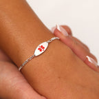 Sterling Silver Womens 7 Inch Medical Alert ID Bracelet with Oval Engravable Plate