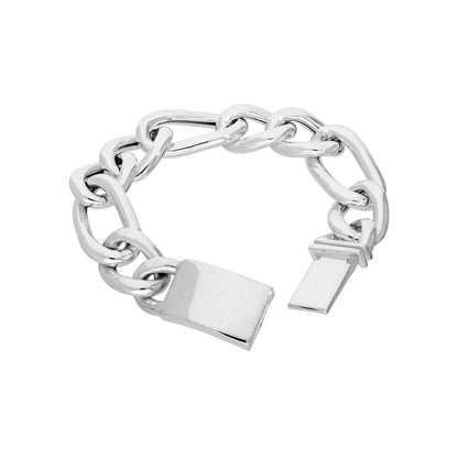 Sterling Silver Mens Thick Heavy 8 Inch Hollow Chain Bracelet w Engravable Clasp