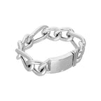 Sterling Silver Mens Thick Heavy 8 Inch Hollow Chain Bracelet w Engravable Clasp