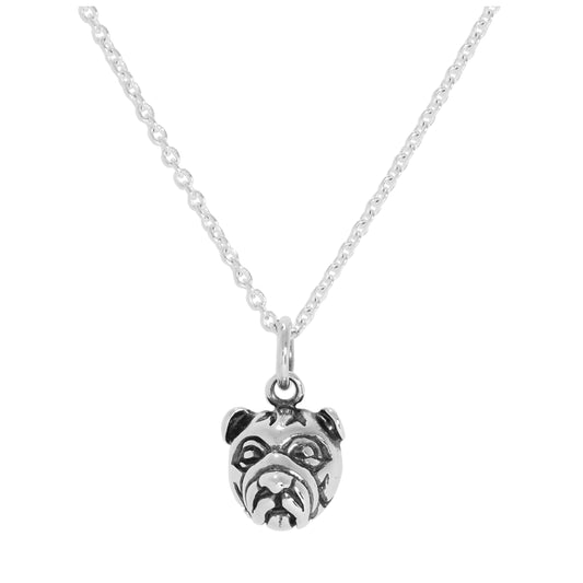 Sterling Silver 3D Bulldog Head Pendant Necklace 16 - 24 Inches