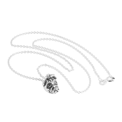 Sterling Silver 3D Bulldog Head Pendant Necklace 16 - 24 Inches