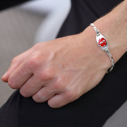 Sterling Silver Mens & Womens Medical Alert ID Bracelet with Large Oval Engravable Plate 7 - 8 Inches