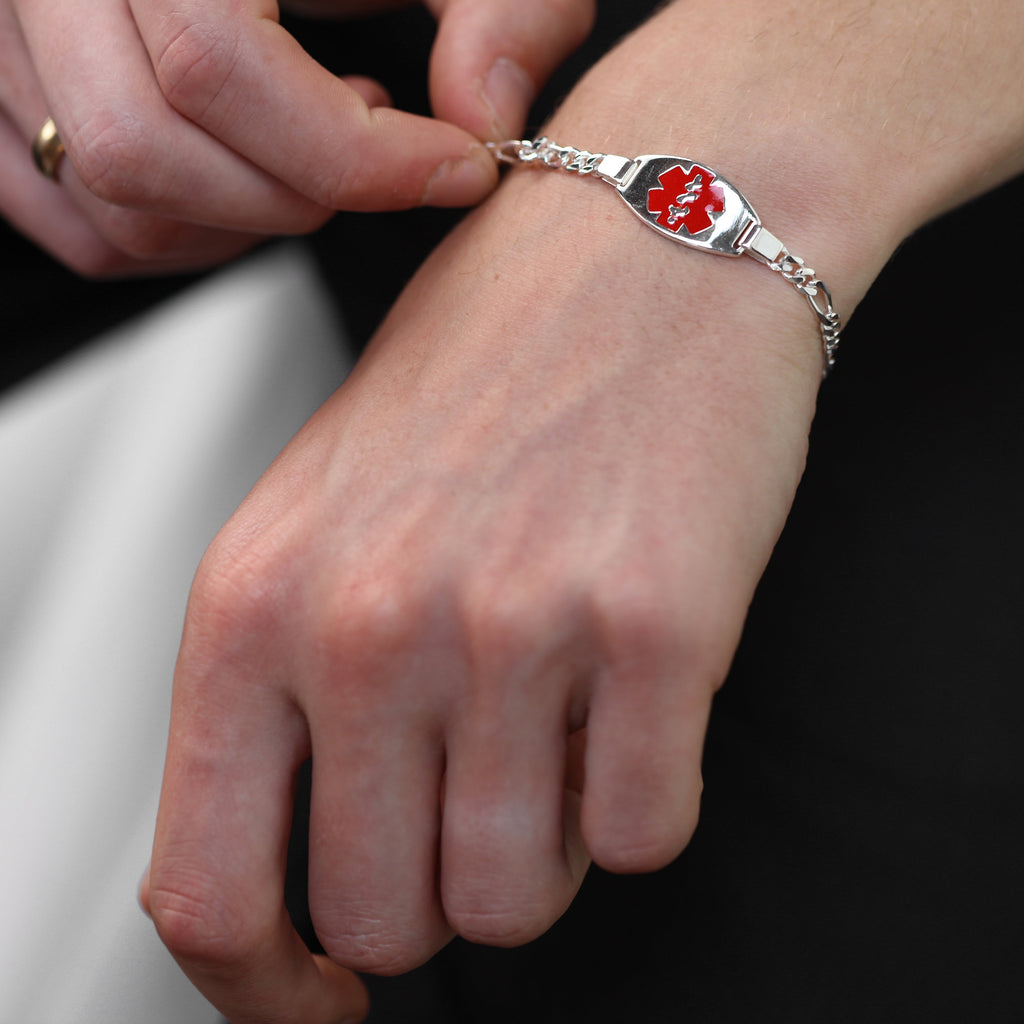Sterling Silver Mens & Womens Medical Alert ID Bracelet with Large Oval Engravable Plate 7 - 8 Inches