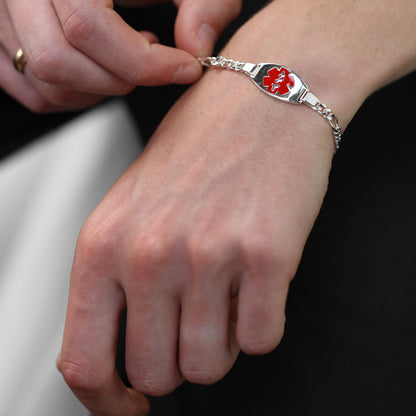 Sterling Silver Mens & Womens Medical Alert ID Bracelet with Large Oval Engravable Plate 7 - 8 Inches