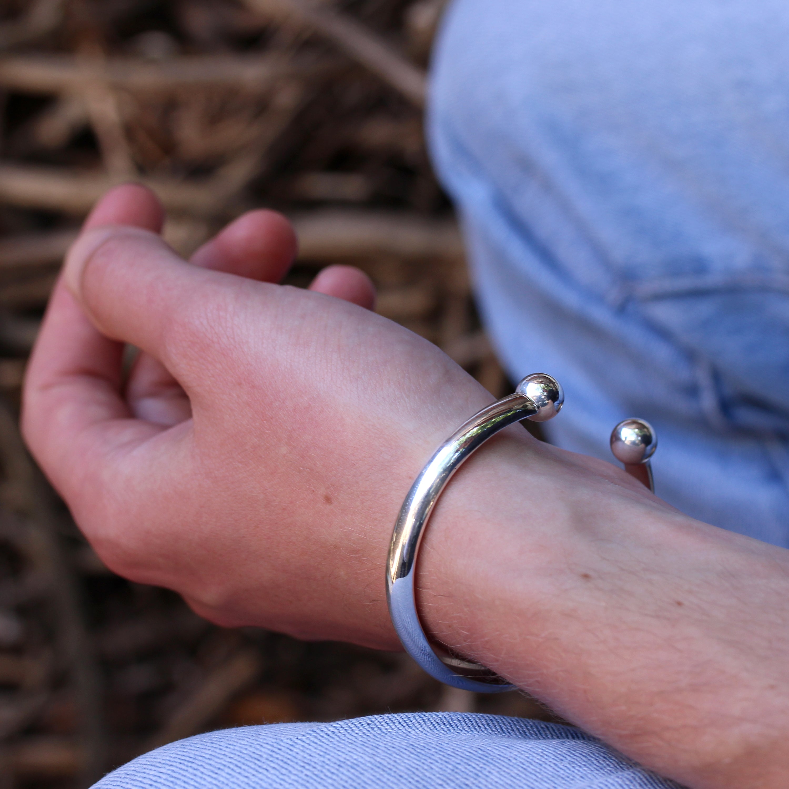 Sterling Silver Womens Thick Heavy 66mm Torque Bangle