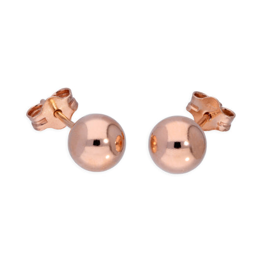 Rose Gold Plated Sterling Silver Lightweight 6mm Ball Stud Earrings