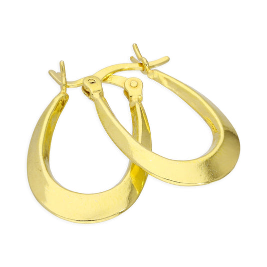 Gold Plated Sterling Silver Long Plain Loop Creole 13mm Hoop Earrings