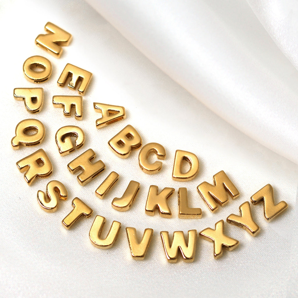 Gold Plated Sterling Silver Alphabet Letter Threader Bead Charm A - Z