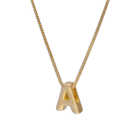 Gold Plated Sterling Silver Threader Letter A Bead Necklace 16 - 22 Inches