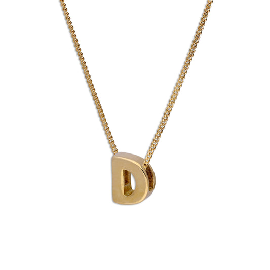 Gold Plated Sterling Silver Threader Letter D Bead Necklace 16 - 22 Inches