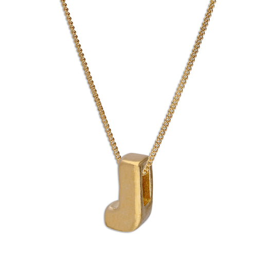 Vergoldet Sterlingsilber Einfädel Buchstabe J Anhänger Halskette 40,5 - 56cm