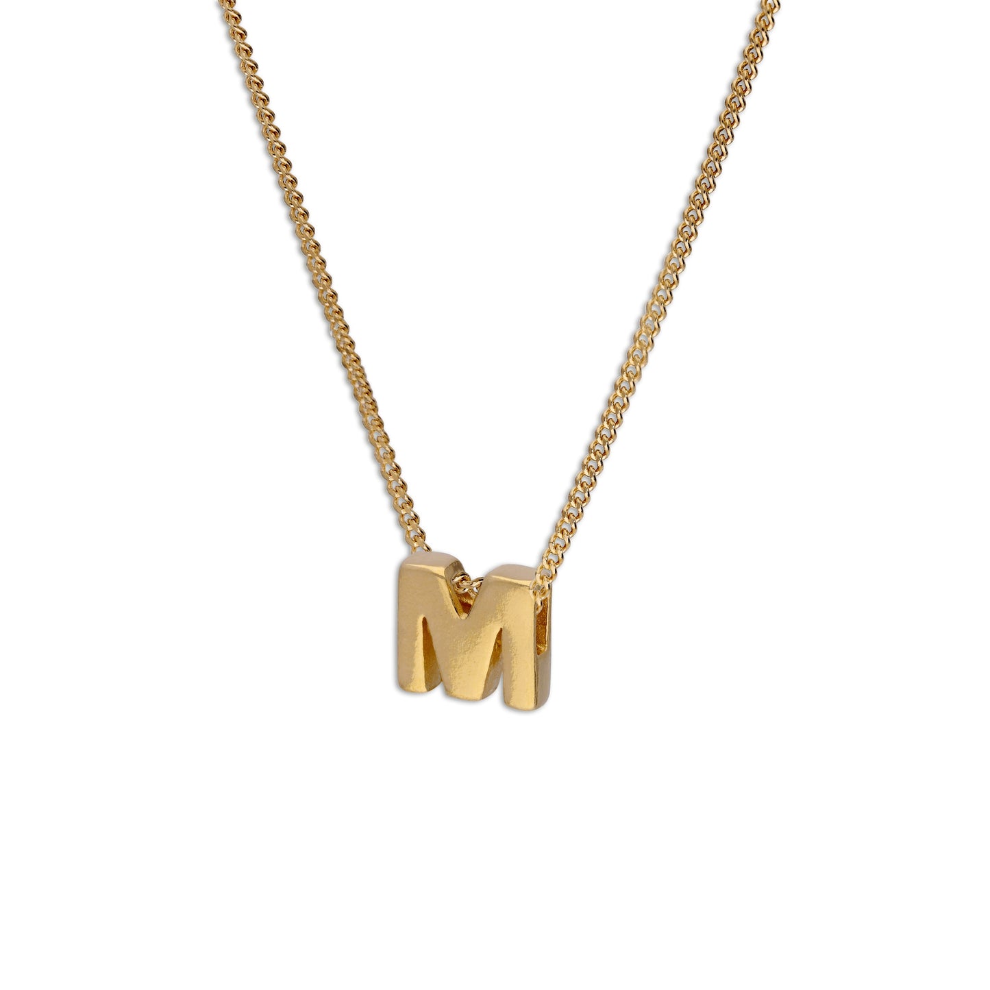 Vergoldet Sterlingsilber Einfädel Buchstabe M Anhänger Halskette 40,5 - 56cm