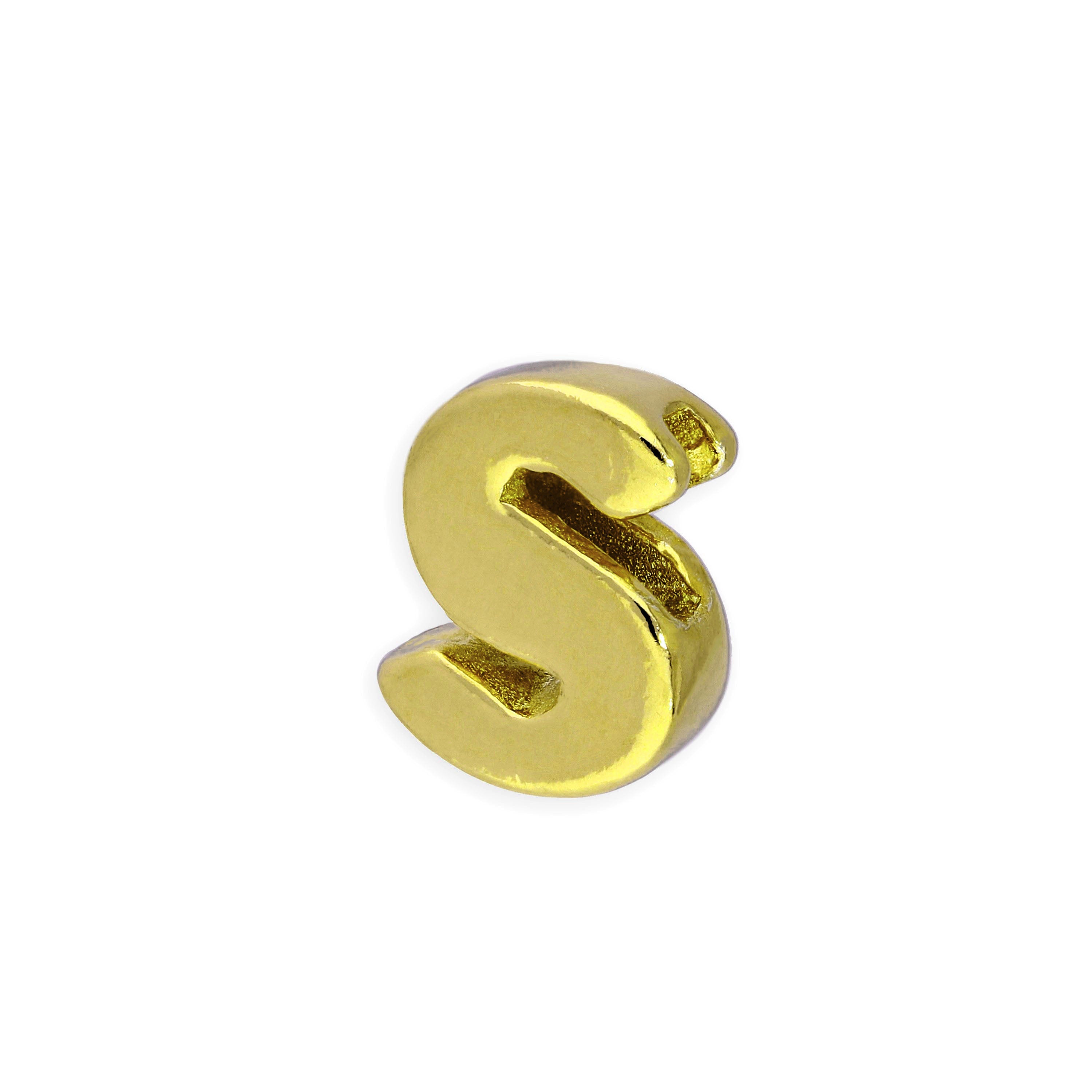 Gold Plated Sterling Silver Alphabet Letter Threader Bead Charm A - Z