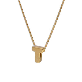 Gold Plated Sterling Silver Threader Letter T Bead Necklace 16 - 22 Inches