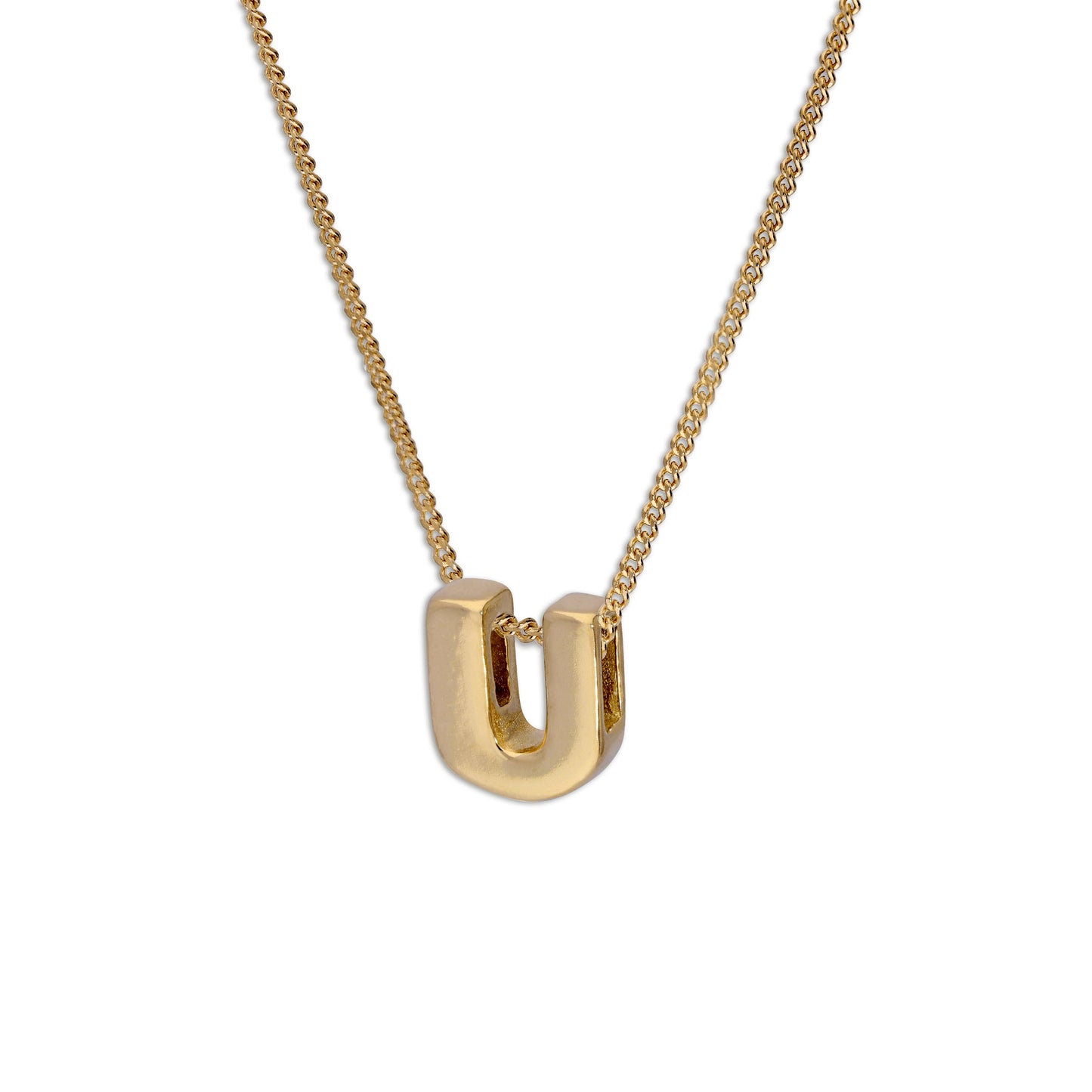 Gold Plated Sterling Silver Threader Letter U Bead Necklace 16 - 22 Inches