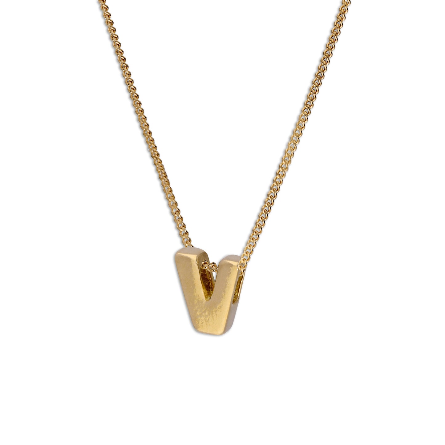 Gold Plated Sterling Silver Threader Letter V Bead Necklace 16 - 22 Inches