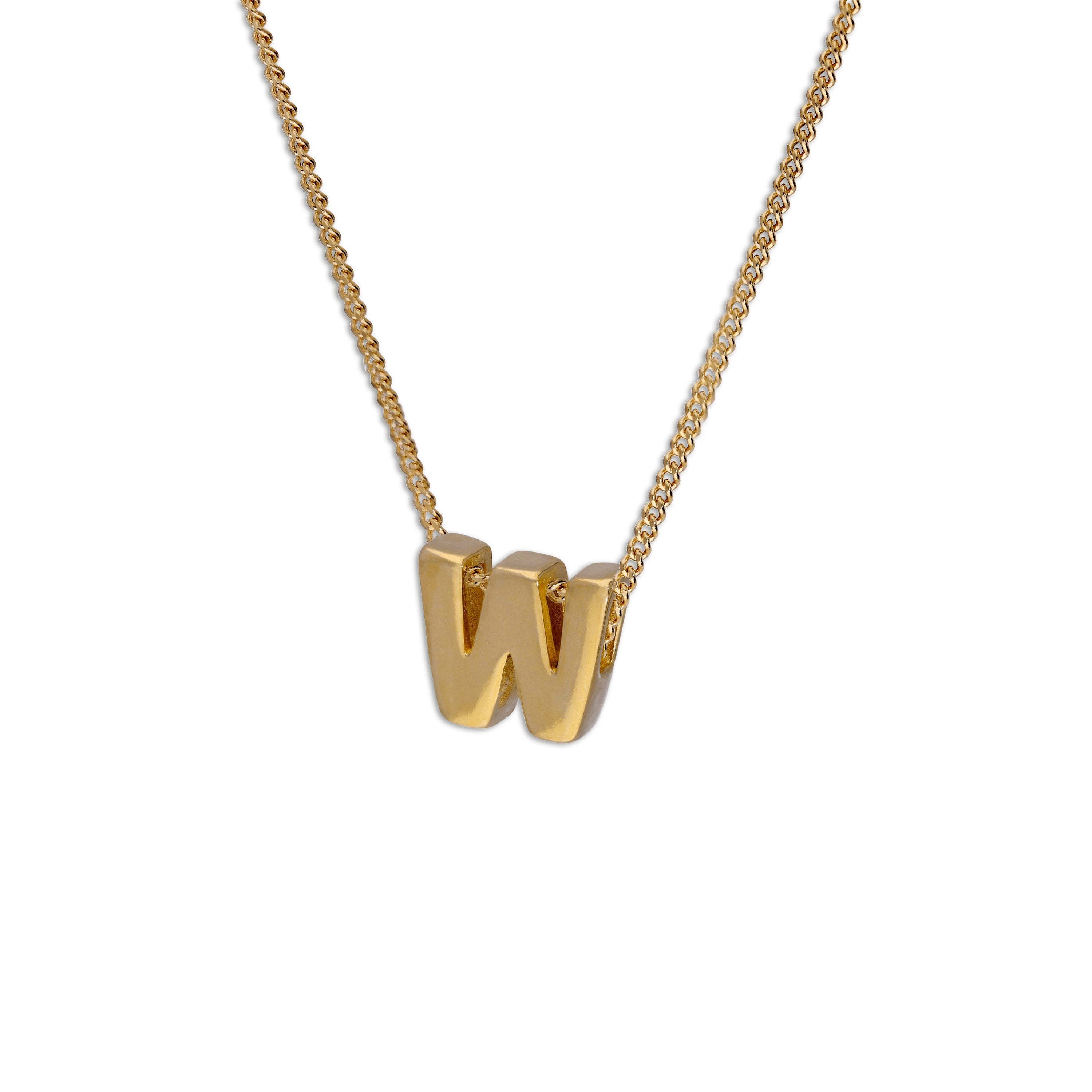 Gold Plated Sterling Silver Threader Letter W Bead Necklace 16 - 22 Inches