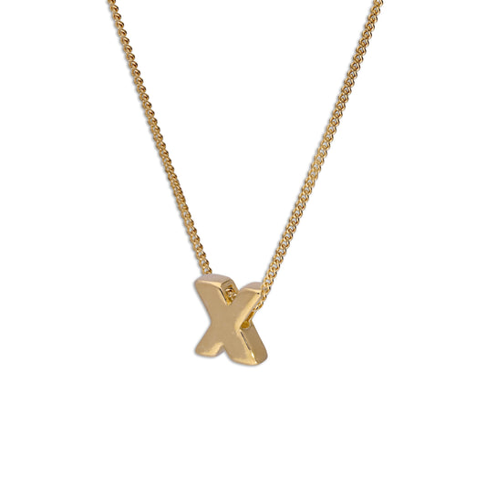Gold Plated Sterling Silver Threader Letter X Bead Necklace 16 - 22 Inches