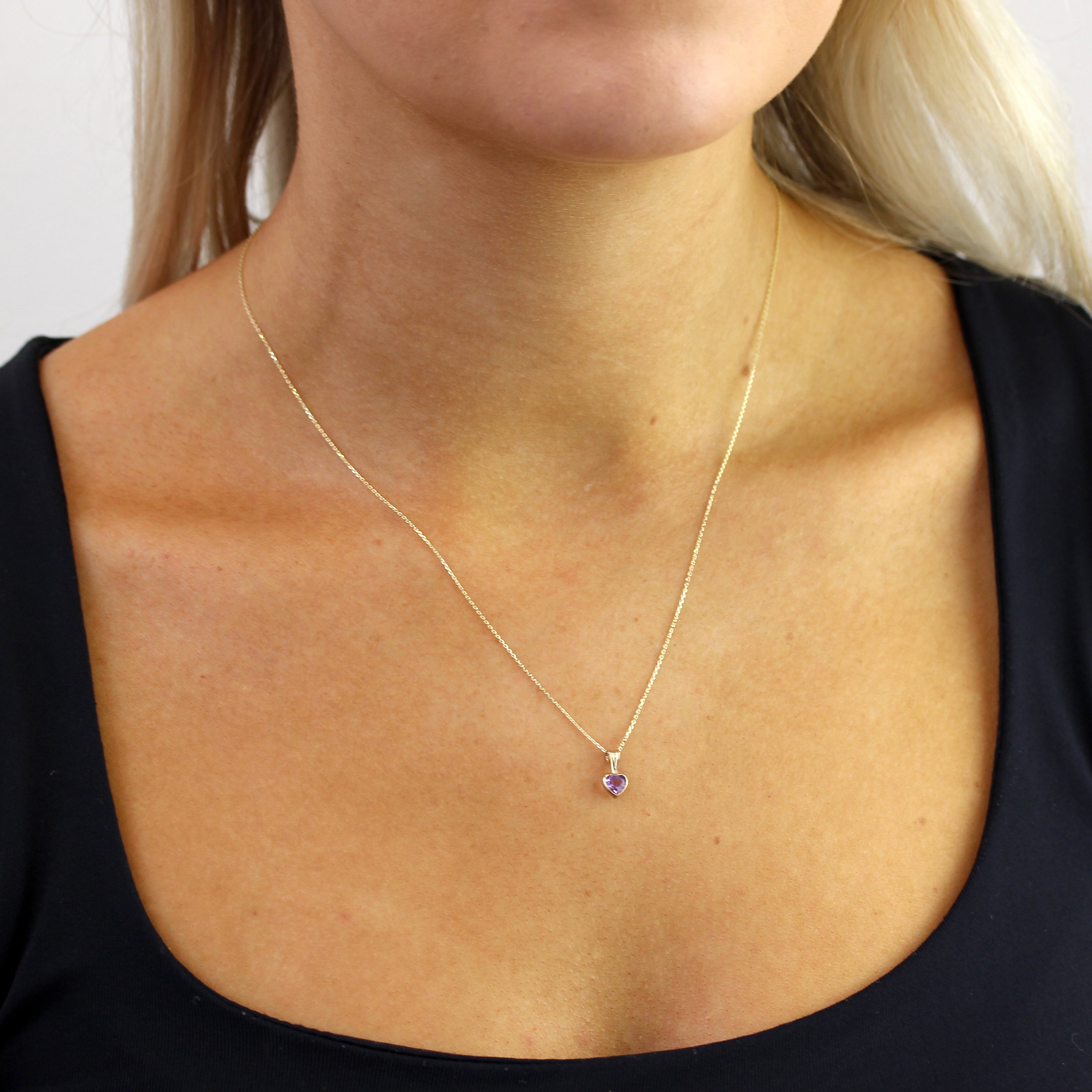 9ct Gold Gemstone Heart Pendant Amethyst