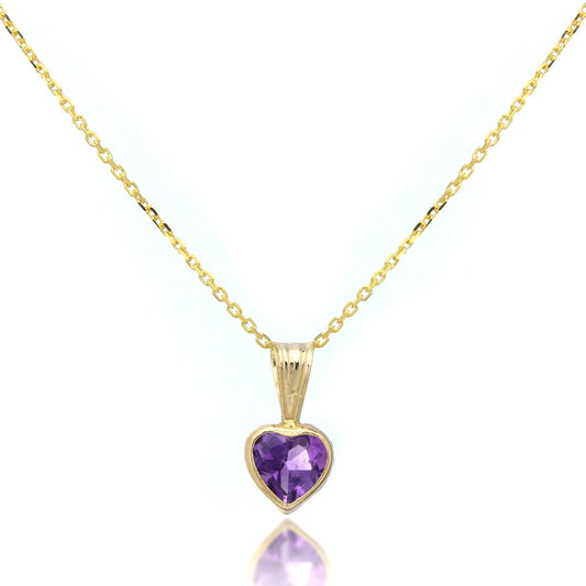 9ct Gold Gemstone Heart Pendant Amethyst