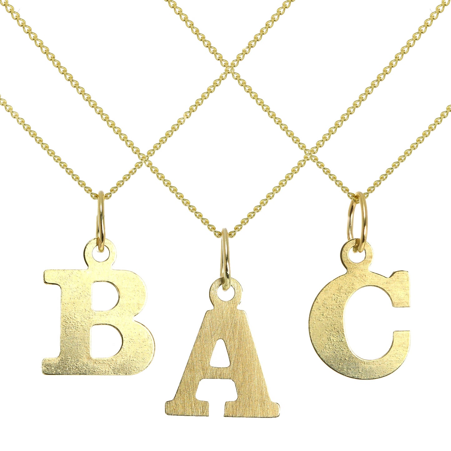 Leichtgewichtige kleine 9ct Gold Initial Buchstaben Charms Halskette A-Z