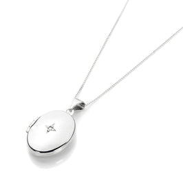 9ct White Gold Diamond Oval Locket