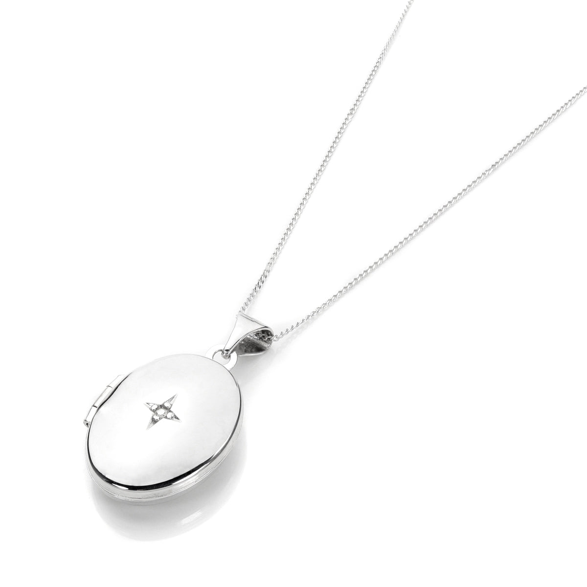 9ct White Gold Diamond Oval Locket