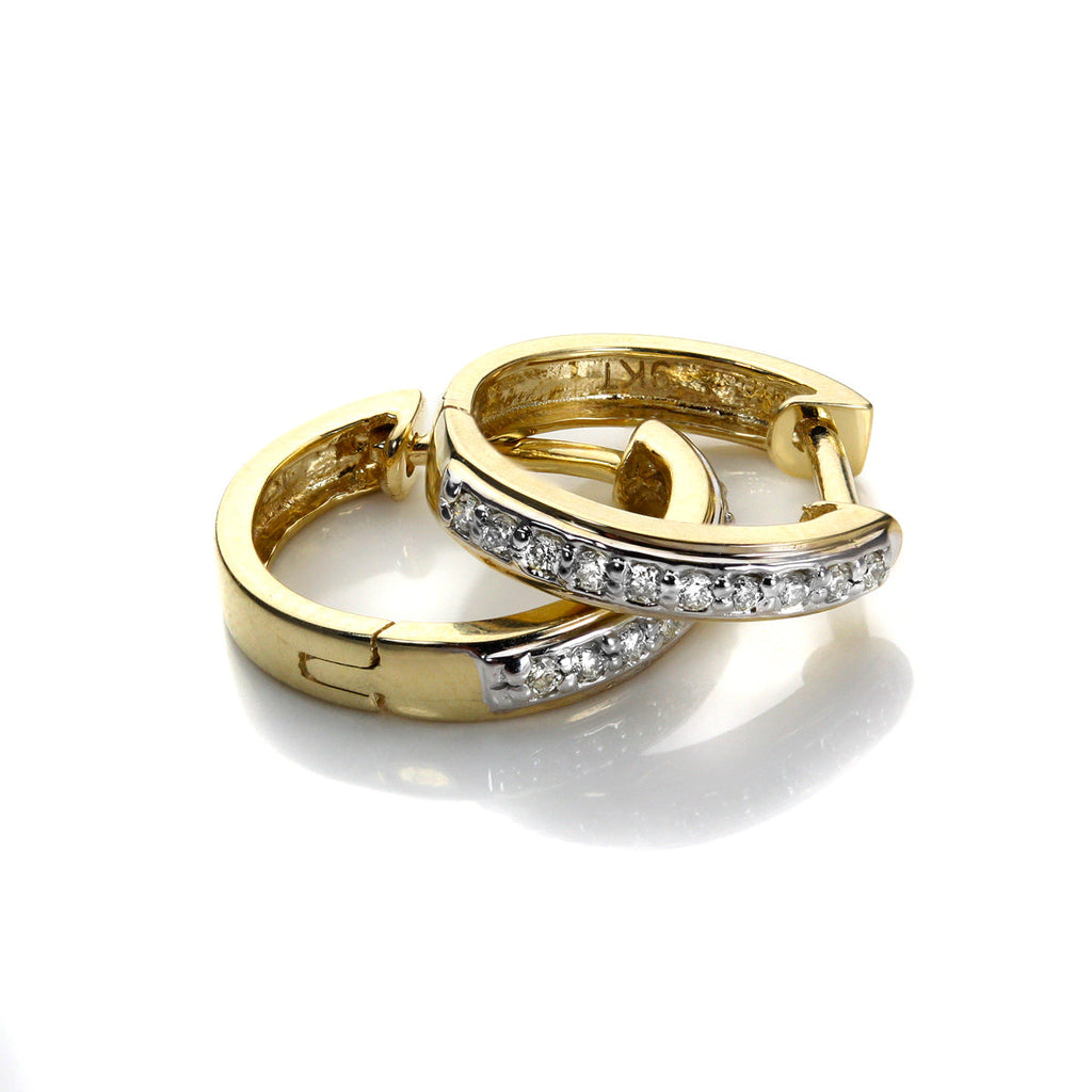 9ct Mixed Gold Diamond Huggie Earrings