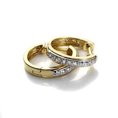 9ct Mixed Gold Diamond Huggie Earrings