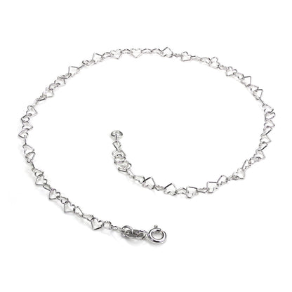 9ct White Gold Open Hearts Chain Anklet