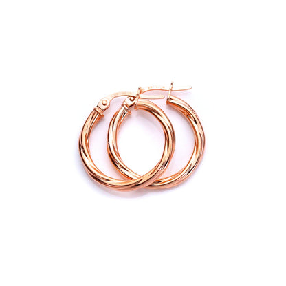 9ct Rose Gold Twisted Sleeper Hoop Earrings - 10mm 15mm 20mm