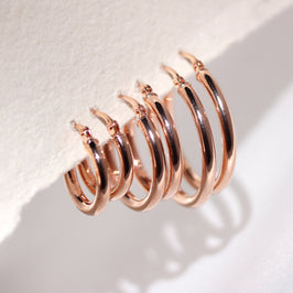 9ct Rose Gold Plain Sleeper Hoop Earrings - 10mm 15mm 20mm