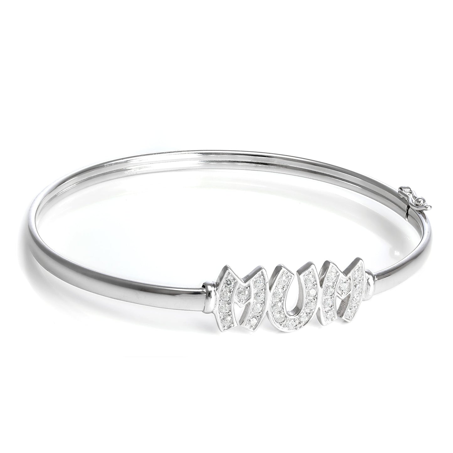 Sterling Silver CZ Crystal Mum Hinged Adult Bangle
