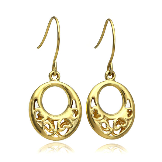 9ct Gold Open Heart Oval Dangle Earrings