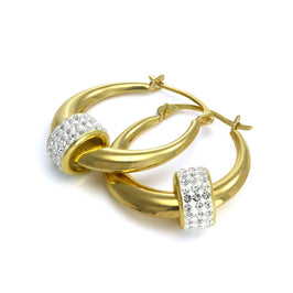 9ct Yellow Gold Creole Earrings with CZ Crystal Bead