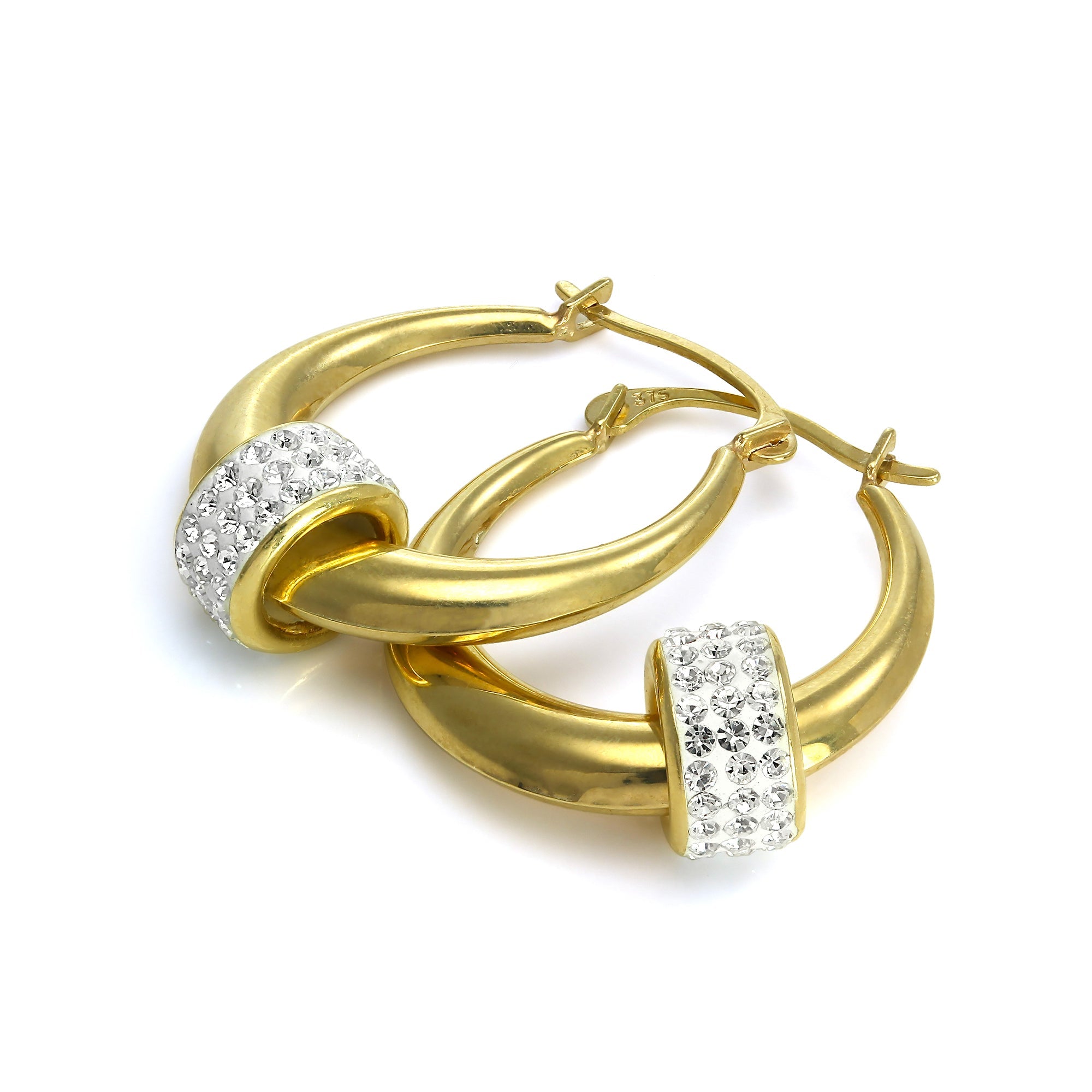 9ct Yellow Gold Creole Earrings with CZ Crystal Bead