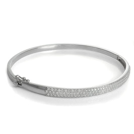 9ct White Gold CZ Crystal Hinged Bangle