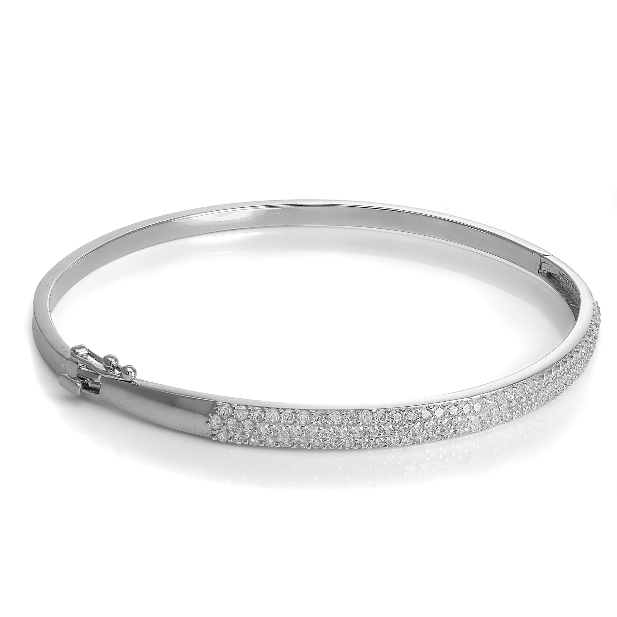 9ct White Gold CZ Crystal Hinged Bangle
