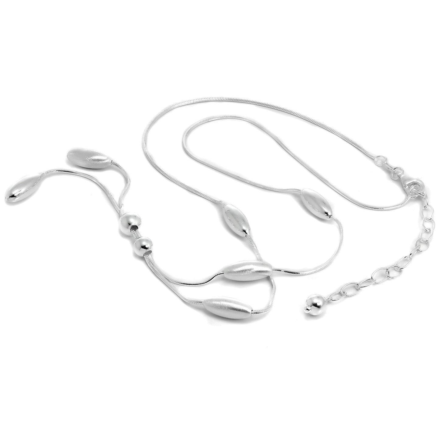 Sterling Silver 18 Inch Snake Chain Necklace with Beads & Extender