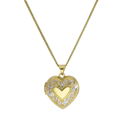 9ct Gold 4 Photo Heart Family Locket w White Gold Design on Chain 16 - 20 Inches