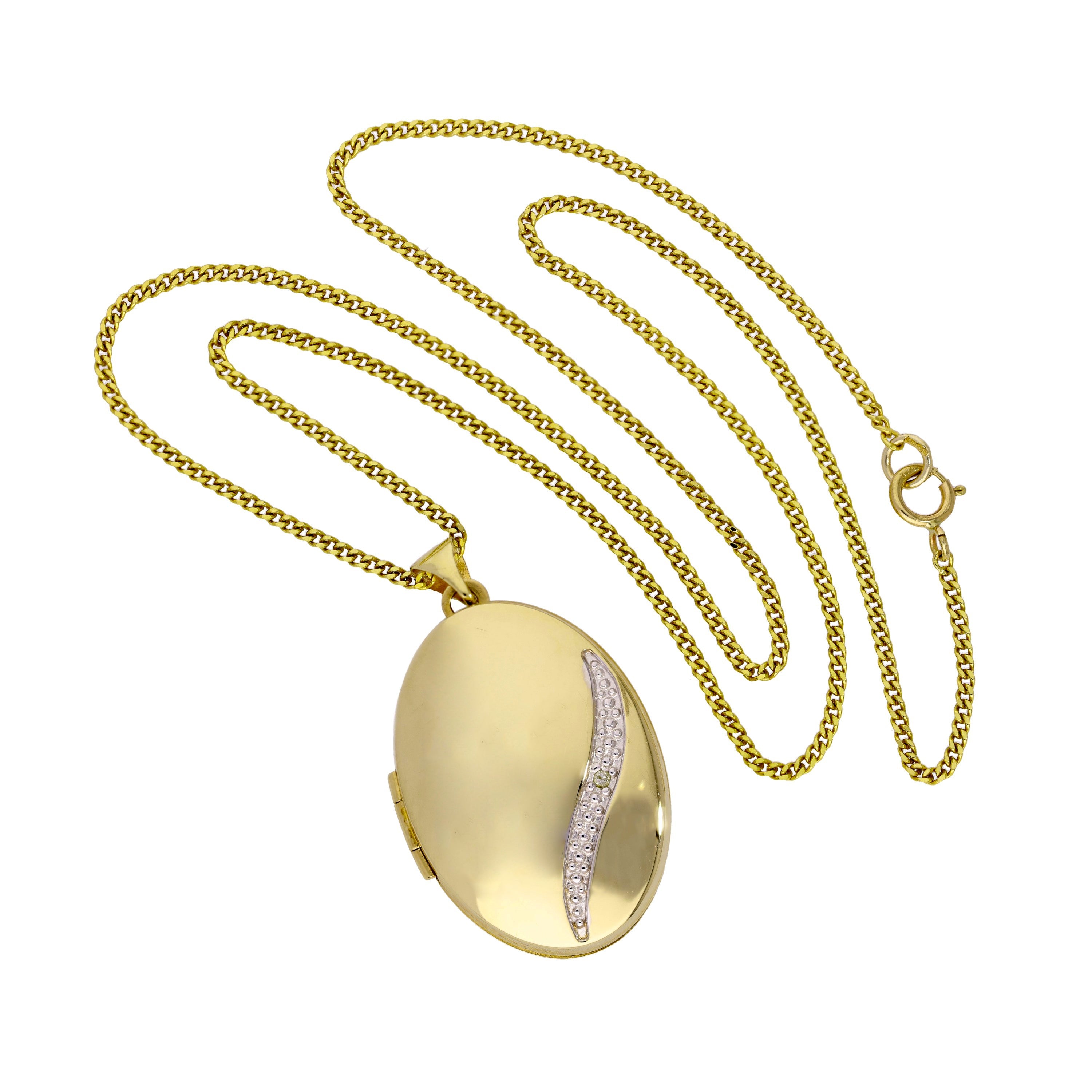 9ct Gold & Diamond Locket with White Gold Swirl Necklace 18 - 20 Inches